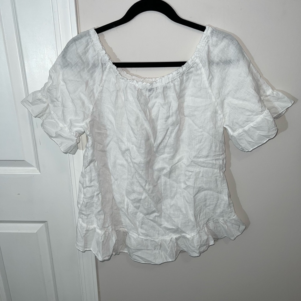 Terzo Millenio blouse Women's White Ruffle Hem Top,Large - Picture 2 of 5
